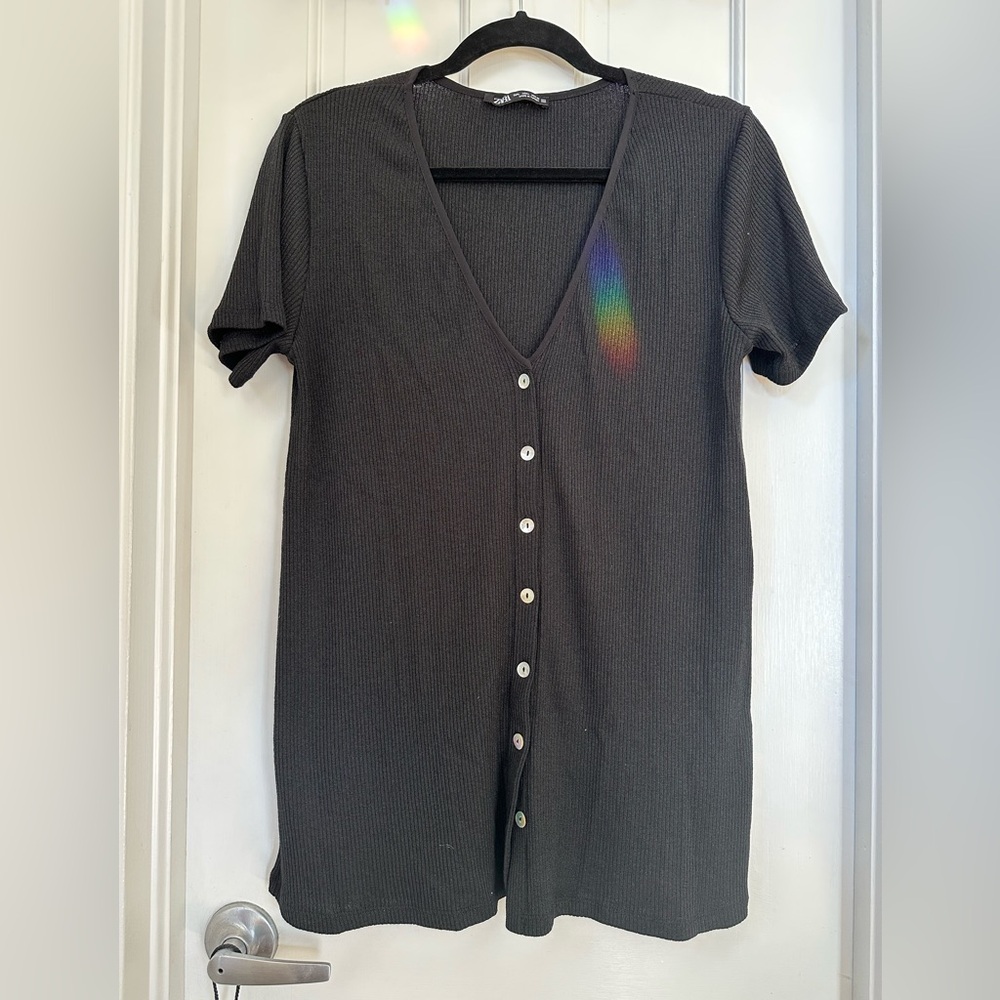 Zara Short Sleeve Ribbed Tunic Top